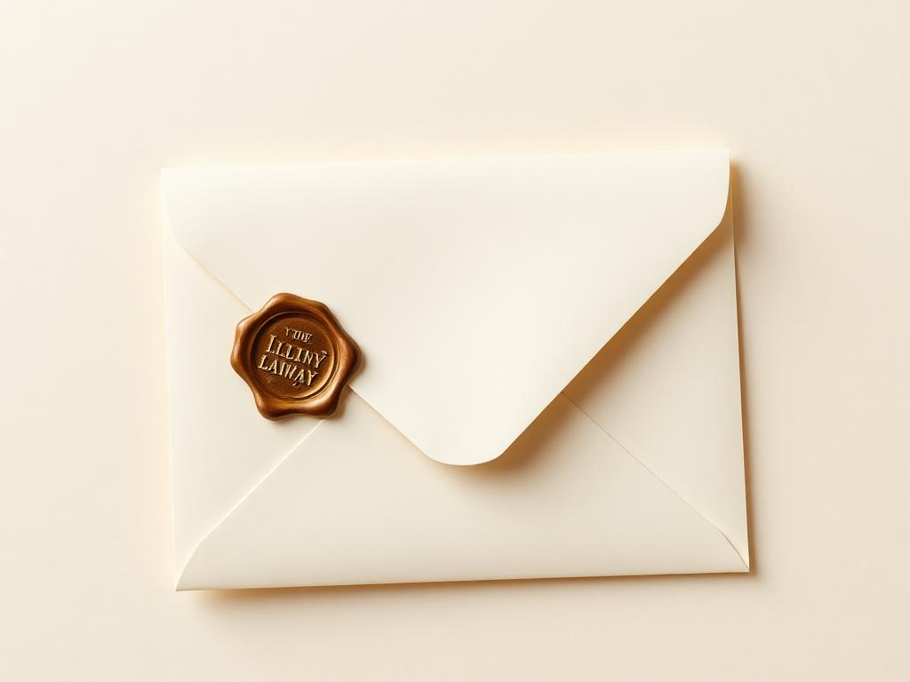 A sealed ivory envelope with a brass wax seal